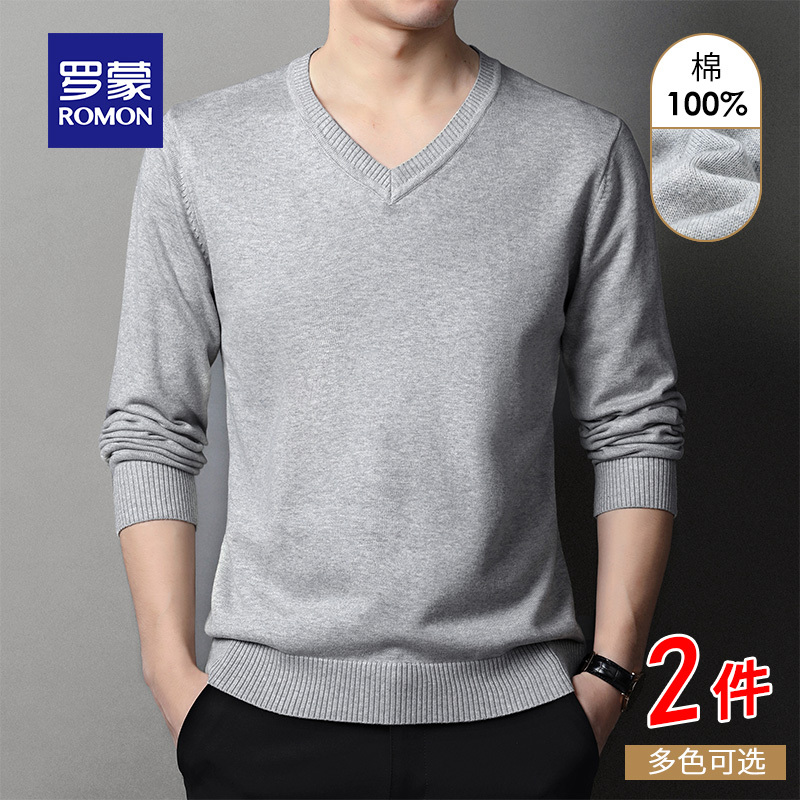 Romon Knitwear Men's Spring and Autumn New Style Youth Business Casual Versatile Long-Sleeved V-Neck Sweater Base Shirt for Men Romon Knitwear Men's Spring and Autumn New Style Youth Business Casual Versatile Long-Sleeved V-Neck Sweater Base Shirt for Men