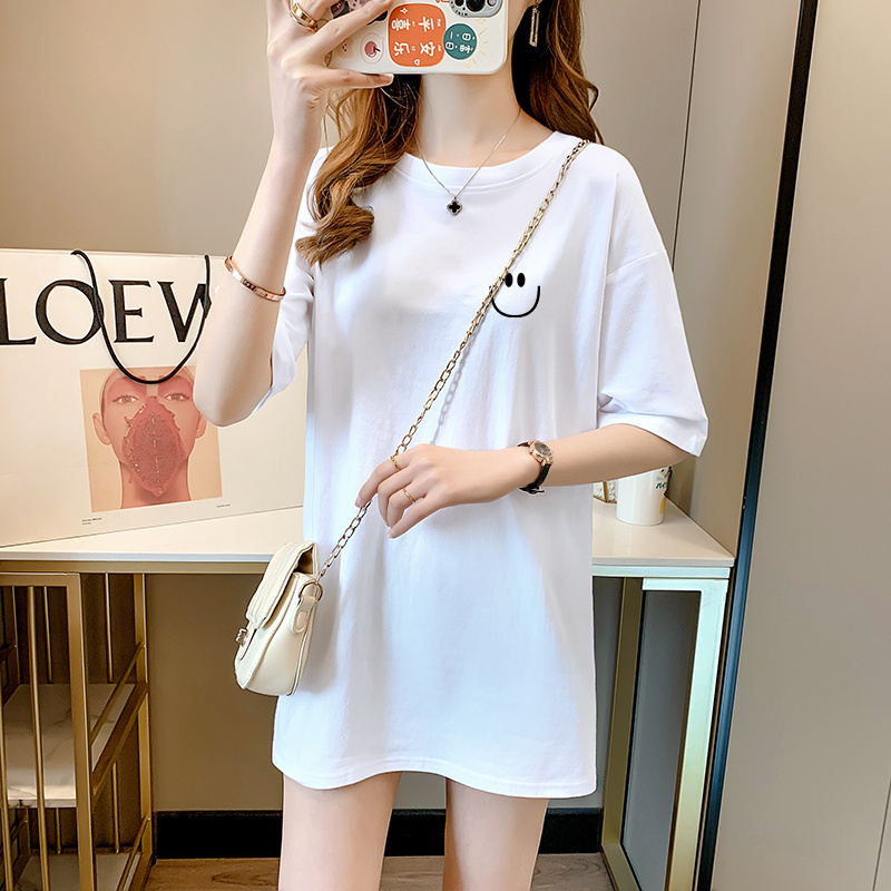 Short-Sleeved T-Shirt for Women ins Trendy 2026 New Summer European Style Mid-Length Pure Cotton Butt-Covering Oversized White T-Shirt