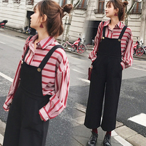Pregnant women autumn suit fashion 2021 new long-sleeved top pregnant bib pants two-piece suit tide mom