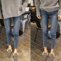 Pregnant women denim pants autumn 2021 New leggings plus velvet tide mother wear belly warm cotton trousers autumn and winter