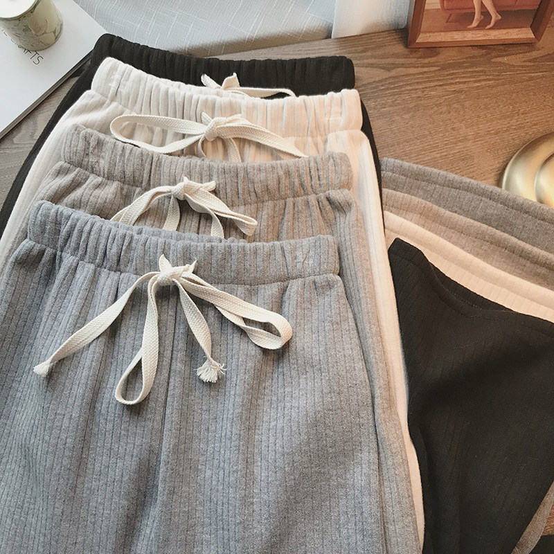 Small C's casual thickened trousers women's autumn and winter new high waist slimming loose all-match straight plus velvet wide-leg pants