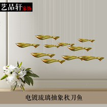 Special restaurant aerial hanging ornaments abstract glass plating decoration fish pendant hanging piece hotel decoration saury