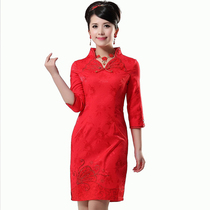 Bridal cheongsam Cheongsam victory improved Chinese toast dress Red vintage wedding Cheongsam seven-point sleeve split
