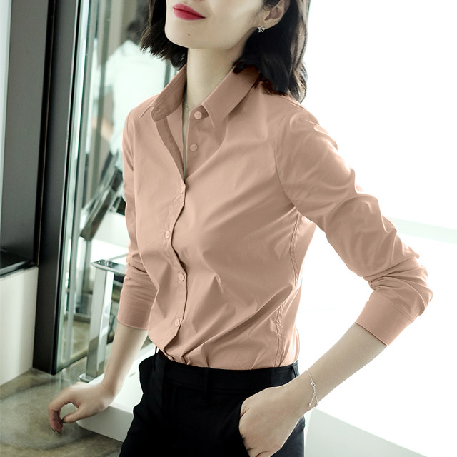 Long-sleeved new professional slim-fit lapel dark gray solid color shirt for women with temperament autumn and winter shirt with high-end feel