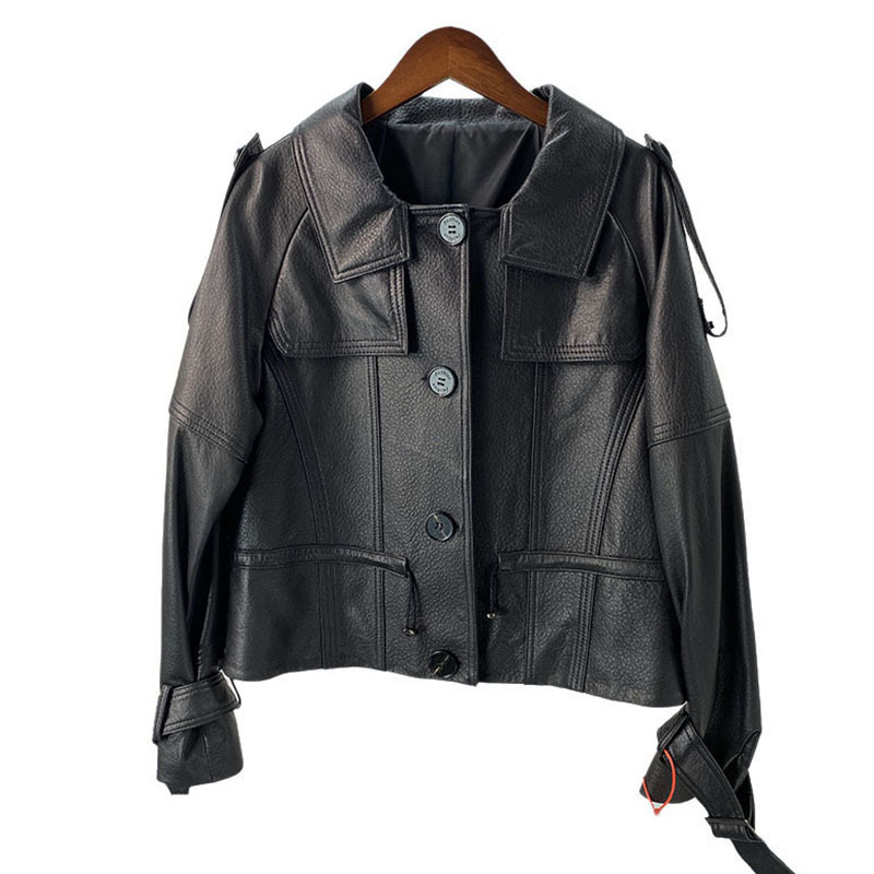 European Genuine Leather Jacket with Sense of Design Goatskin Vegetable Tanned Leather Jacket Women's New Small Short Jacket V56
