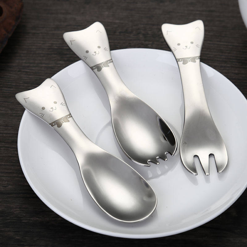 Creative 304 stainless steel cartoon cat spoon fork dessert spoon fork spoon one children's tablespoon
