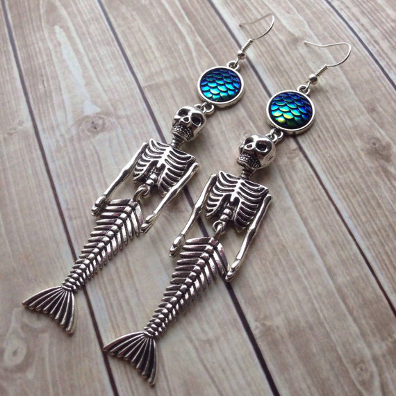 Puppet Knuckle Active Man Fish Skeletons Skull Earrings Earrings Dark Black Gothic Fancy Fish Scale Ear for Halloween