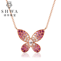 Poetry Hwa Jewelry 18k Rose Gold Butterfly Diamond Necklace Womens Real Diamond K Gold Diamond Pendant Color Gold Cover Chain Neck Accessories