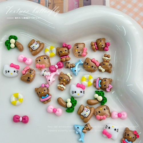 Hello Kitty, мультяшное бриллиантовое украшение для ногтей с бантиком для ногтей, популярно в интернете