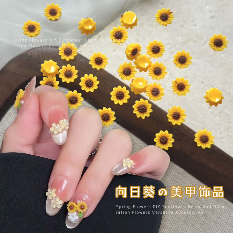 Sunflower Flower Nail Art Decorations, Three-Dimensional Fresh Little Yellow Flowers, DIY Wearable Nail Rhinestones, Fingertip Flower Decoration Accessories