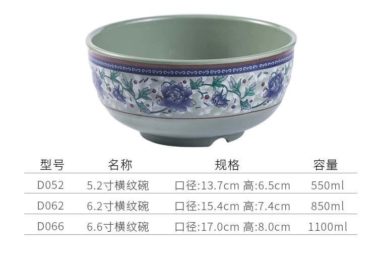 Màu xanh và trắng Trung Quốc bát thương mại lớn bát bát bát melamine chống rơi bát cay hương vị ramen nhựa bộ đồ ăn