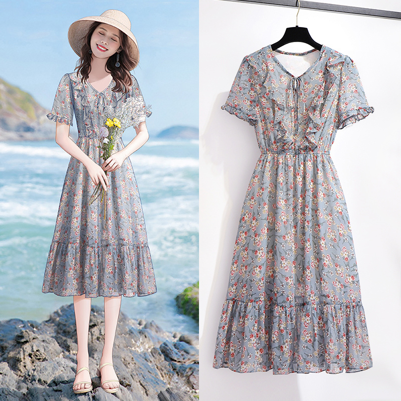 Broken Flowers Snowspun Ocean Dress Woman 2022 Summer clothes New collection waist Slender Balloon Flower style Temperament First Love Nepotism Skirt