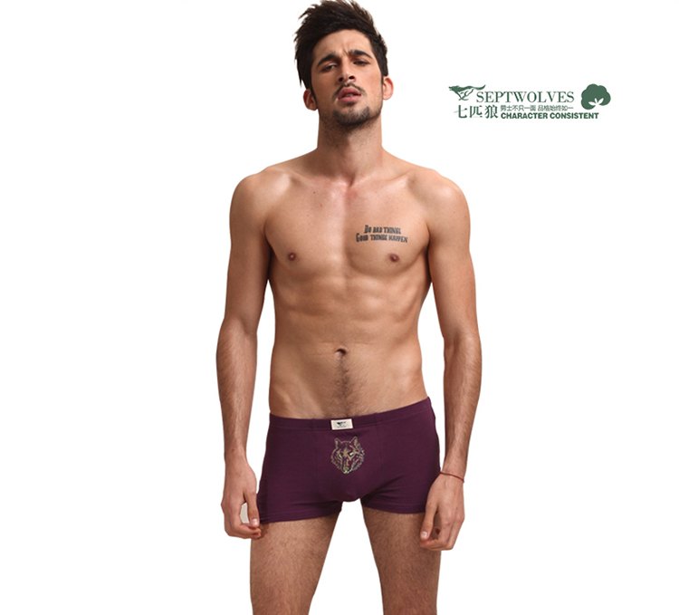 4 hộp quà tặng với bảy con sói của nam giới đồ lót nam boxers cotton thanh niên sexy luminous wolf quần short cotton