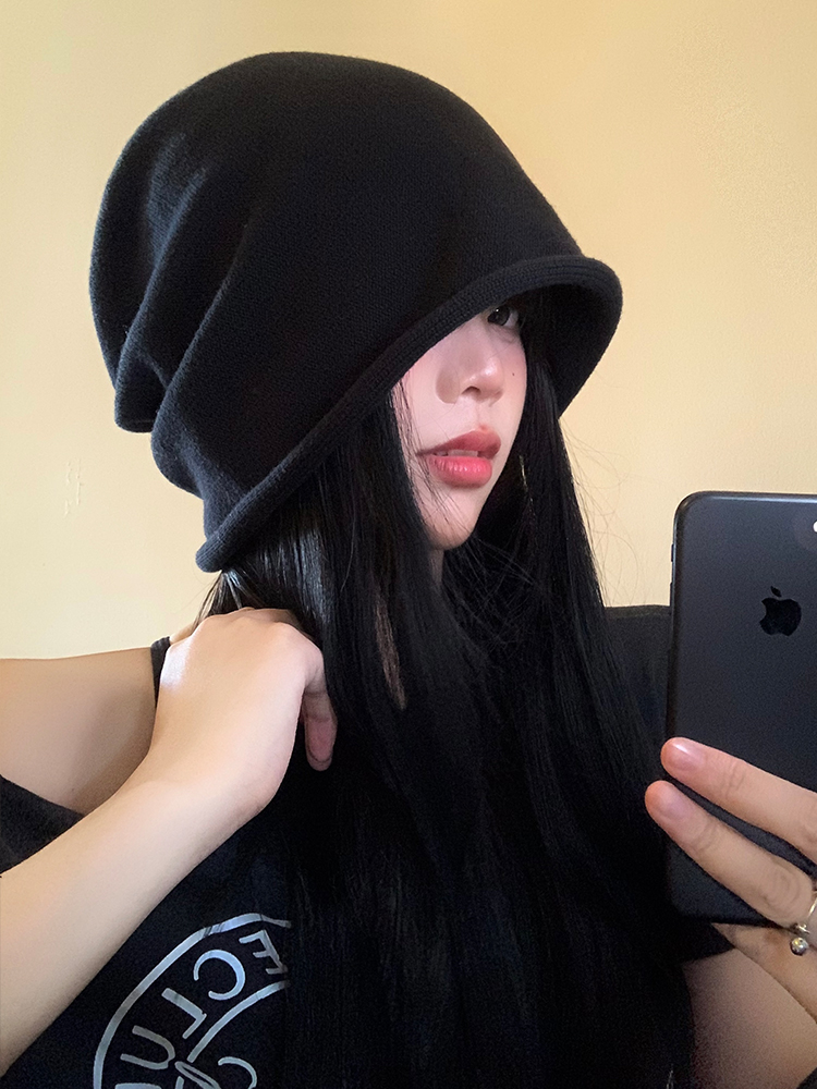 女秋冬季百搭卷边显脸包头帽子