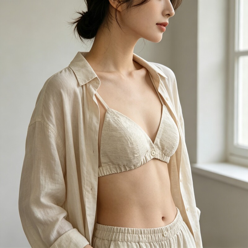 Raindrop Hemp Front-Buttoned Integrated Bra with Latex Padding, Wireless Triangle Cup, Breathable