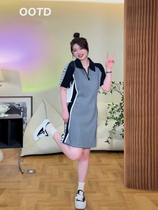 Fa-style fix polo collar dress 2022 Summer new temperament Waist Display Slim high level Collision Color Knit Skirt