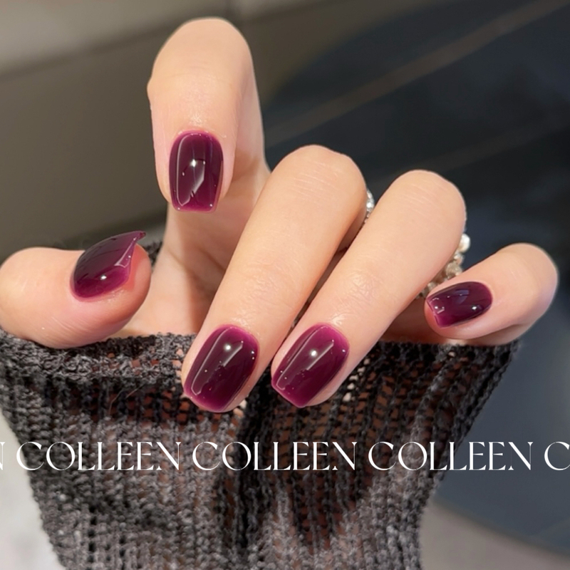 【A Big Grape】Colleen Wearable Nails Short Solid Color Purple Manicure Yellow and Black Skin Brightening