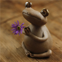 Nianhua smile small Zen Frog incense Tea pet ornaments boutique can raise paperweight Hand-pinched sculpture Original Zen ritual Buddha