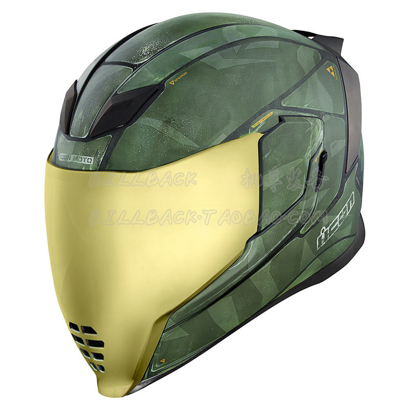 Spot ICON AIRFLITE Army Green Scar Double Lens Locomotive Sports Car Safety Helmet Full Armor