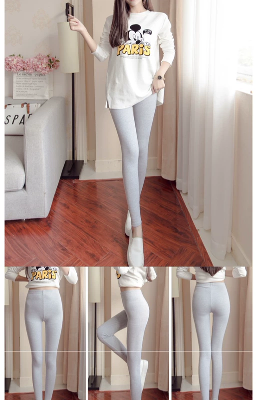 2020 mới chân quần đen phụ nữ mặc quần legging mỏng thun cotton màu xám hoang dã cao eo chín điểm quần - Khởi động cắt