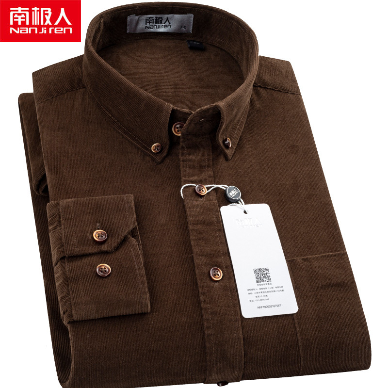 Antarctic Corduroy Pure Cotton Shirt Men's Long Sleeve Spring and Autumn New Khaki Corduroy Middle-Aged Casual Cotton Shirt