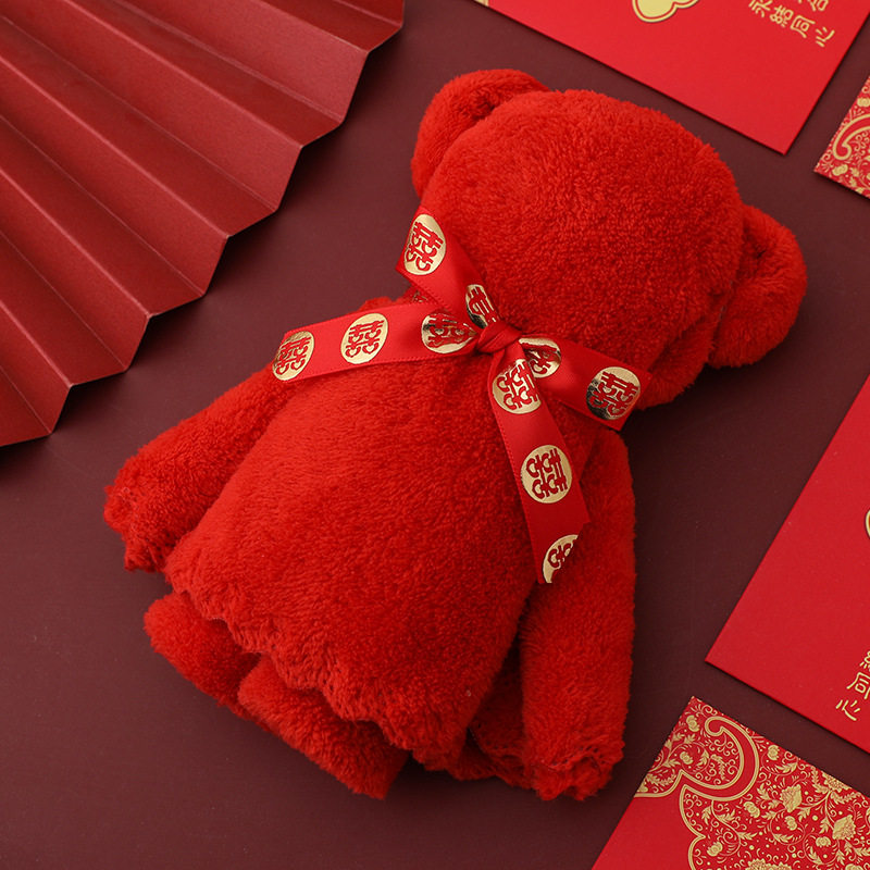 Coral Suede Towel Soft Absorbent Articles Couple Happy Words Wedding towels accompanied by Festive Towel Gifts