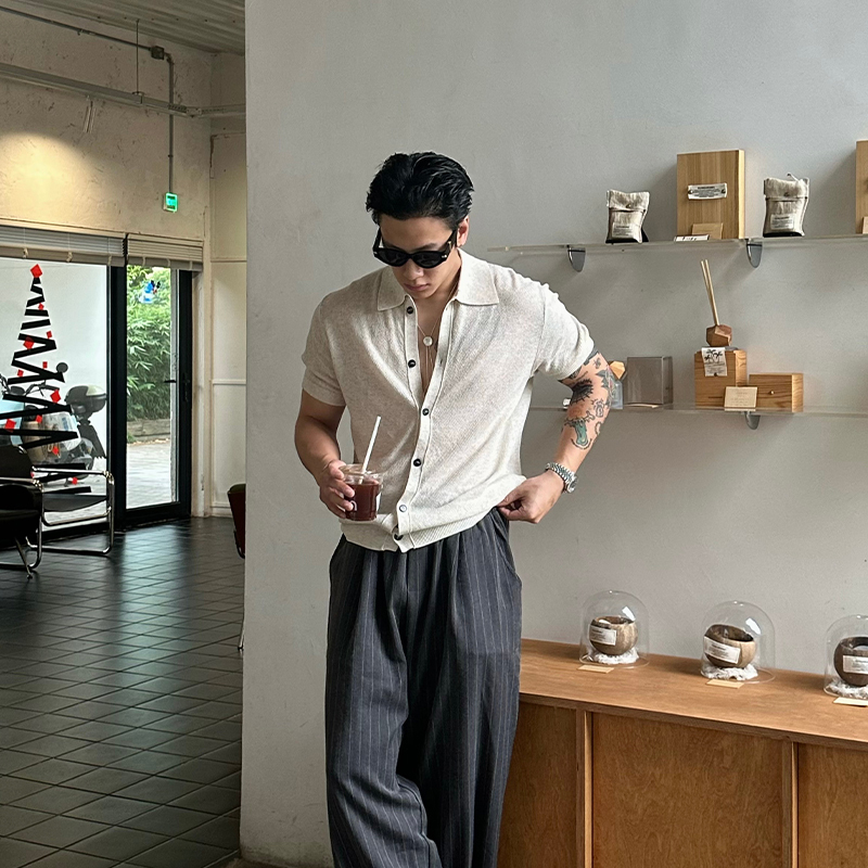 Mg Spora Old Money Style Thin Casual Linen Short-Sleeved Knitted Cardigan Men's Summer Loose Lyocell Top