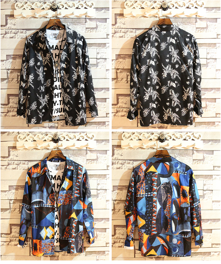 Ins siêu cháy áo dài tay nam xu hướng Hong Kong kiểu áo rộng in hình Hàn Quốc đôi lứa mặc áo kimono ao so mi nam