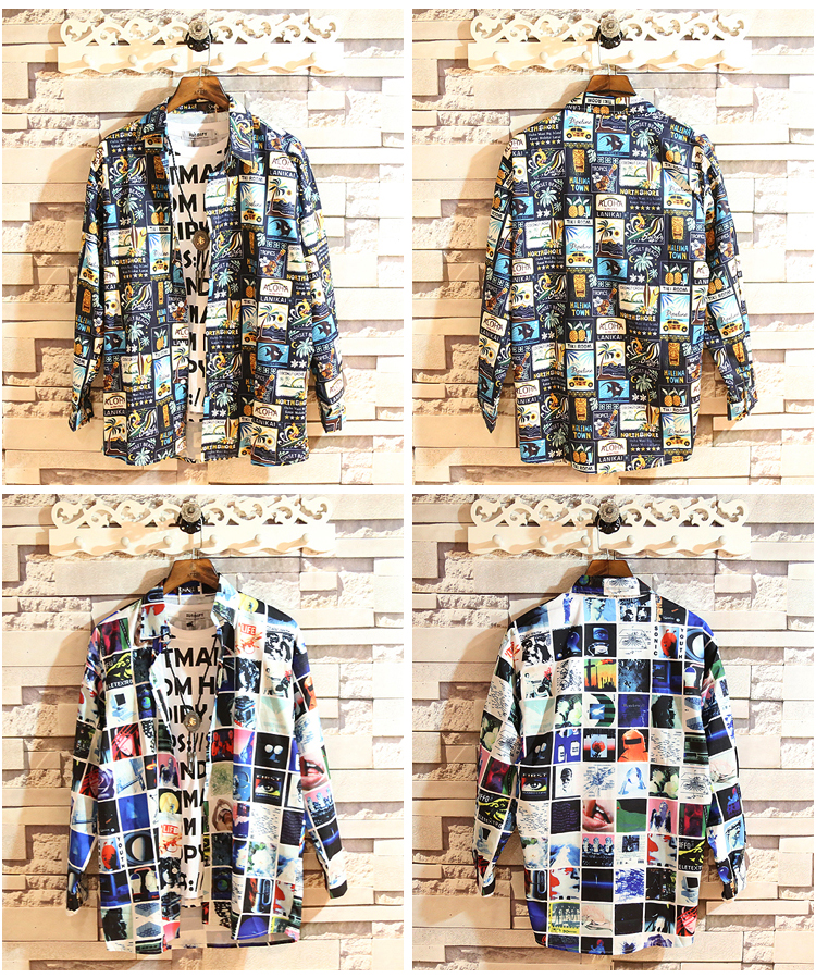Ins siêu cháy áo dài tay nam xu hướng Hong Kong kiểu áo rộng in hình Hàn Quốc đôi lứa mặc áo kimono ao so mi nam