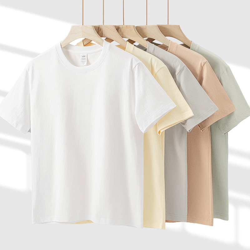 Summer Basic Style 230g Heavyweight Pure Cotton Short-Sleeve T-Shirt Unisex Loose Solid Color Base Shirt Trendy Brand White T-Shirt