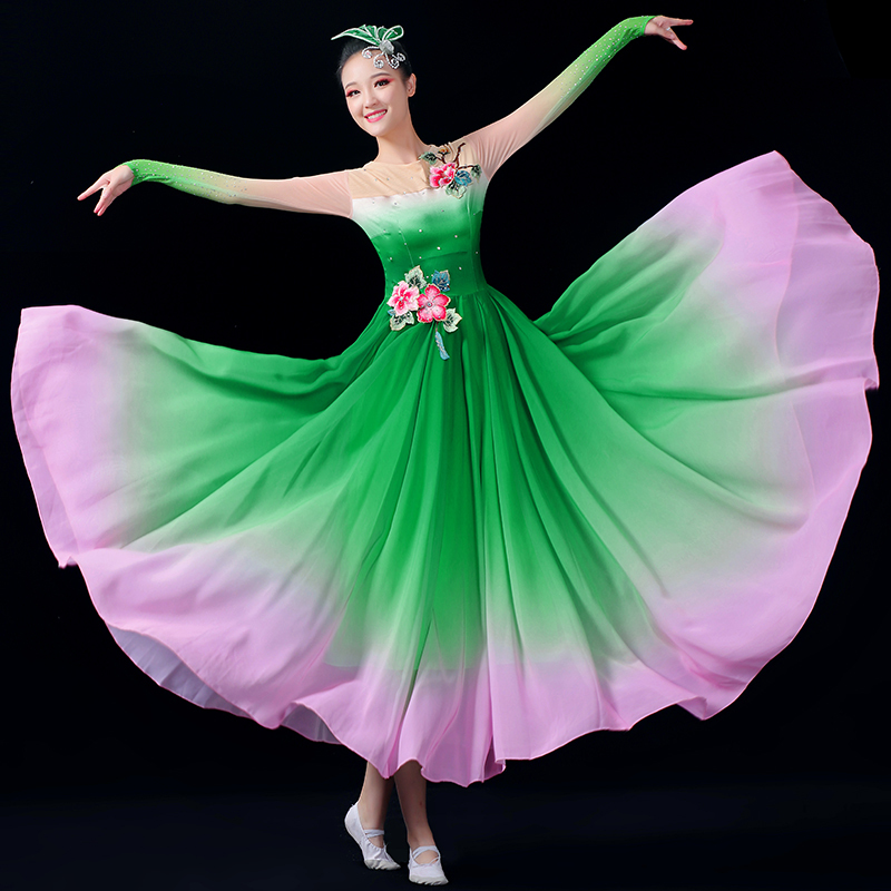Modern and Elegant Opening Dance Performance Dress with Large Skirt, Women's Performance Costume, I and My Motherland Large Dance Costume, Stage Long Dress Modern and Elegant Opening Dance Performance Dress with Large Skirt, Women's Performance Costume, I and My Motherland Large Dance Costume, Stage Long Dress