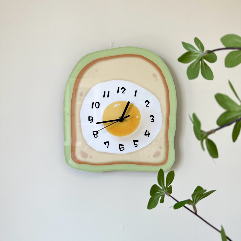 Креативные настенные часы в виде мультяшного яичного тоста для декора ресторана и гостиной, бесшумные настенные часы