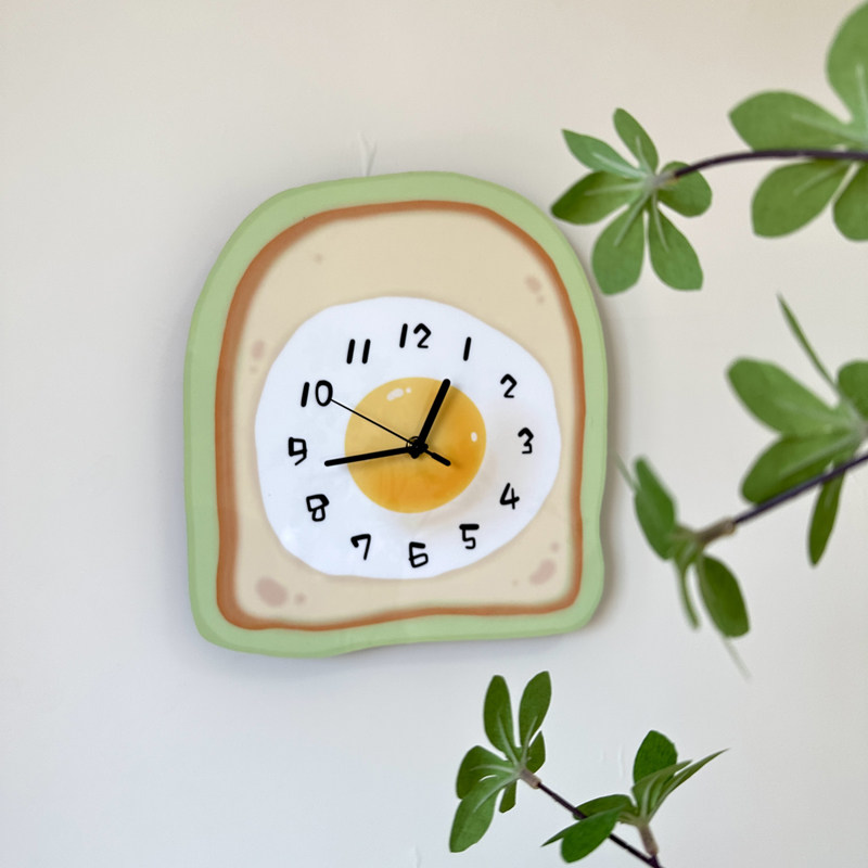 Креативные настенные часы в виде мультяшного яичного тоста для декора ресторана и гостиной, бесшумные настенные часы