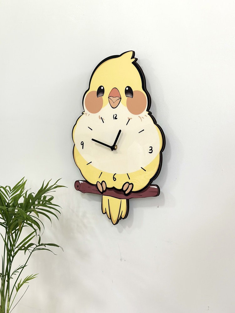 Мультяшные милые качающиеся настенные часы с попугаем для домашнего декора гостиной, креативные бесшумные часы без сверления