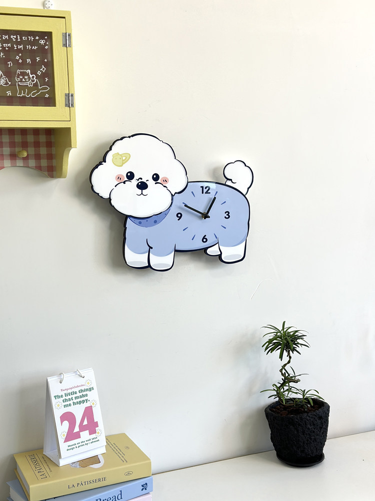 Оригинальные настенные часы с виляющим хвостом в виде бишон фризе, креативные декоративные бесшумные часы с милой собачкой