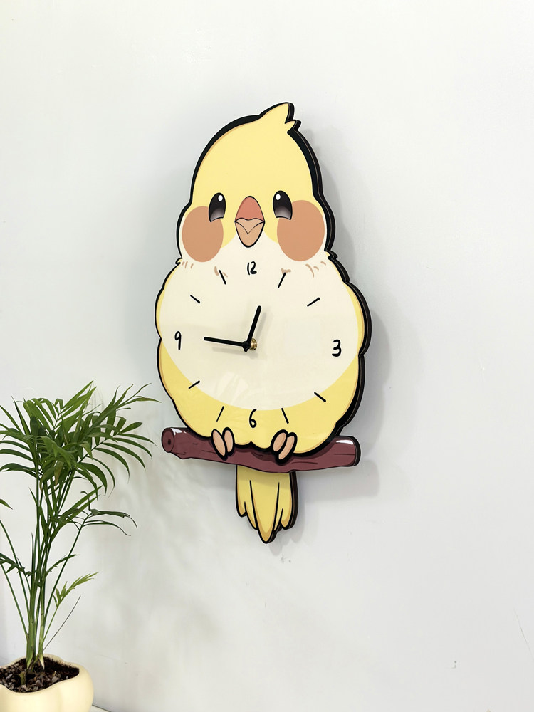 Мультяшные милые качающиеся настенные часы с попугаем для домашнего декора гостиной, креативные бесшумные часы без сверления