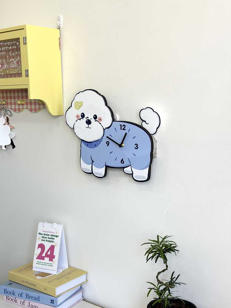 Оригинальные настенные часы с виляющим хвостом в виде бишон фризе, креативные декоративные бесшумные часы с милой собачкой