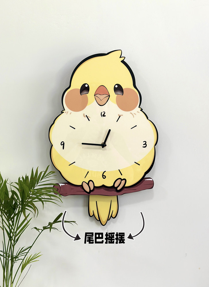 Мультяшные милые качающиеся настенные часы с попугаем для домашнего декора гостиной, креативные бесшумные часы без сверления