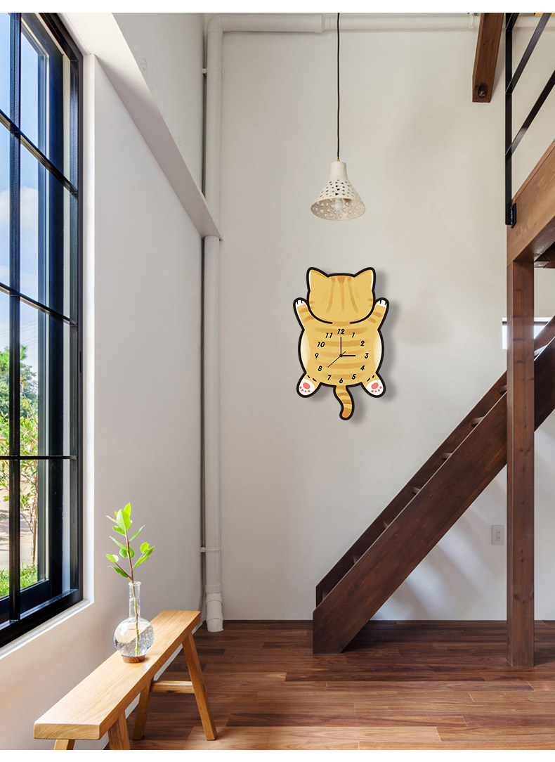 Большой оранжевый кот мультяшные креативные бесшумные настенные часы для гостиной спальни детской комнаты детского сада милые модные декоративные часы