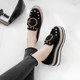 2022 autumn new rhinestone striped thick-soled muffin shoes women's round toe metal buckle wedge single shoes increase British style