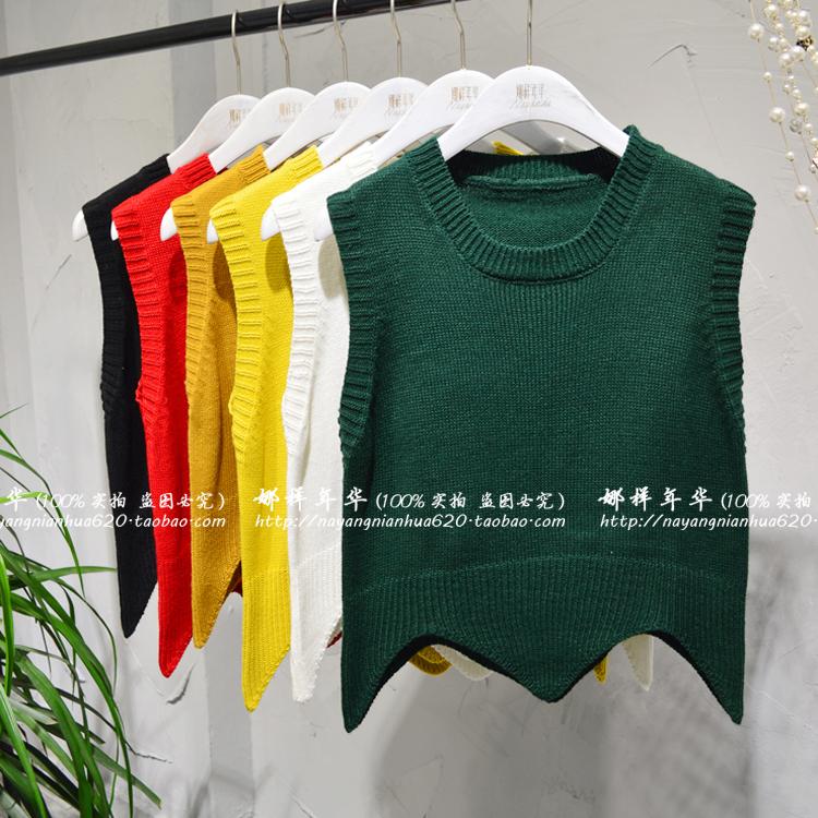 Phiên bản Hàn Quốc của áo thun gió đại học retro ngắn đan áo vest nữ mùa thu mặc áo len đáy áo vest áo ba lỗ nữ dáng rộng