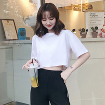 Short t-shirt womens short-sleeved 2020 new womens summer pure cotton ins pop open umbilical short top womens loose Korean version of the middle
