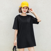Loose round neck white t-shirt womens short-sleeved medium-length thin student large size half-sleeve top summer Korean ins tide