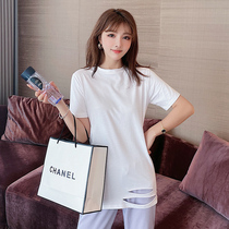 Loose t-shirt womens short-sleeved 2021 new summer clothes medium-long Korean version of the tide large size shirt clothes half-sleeve t-shirt cotton
