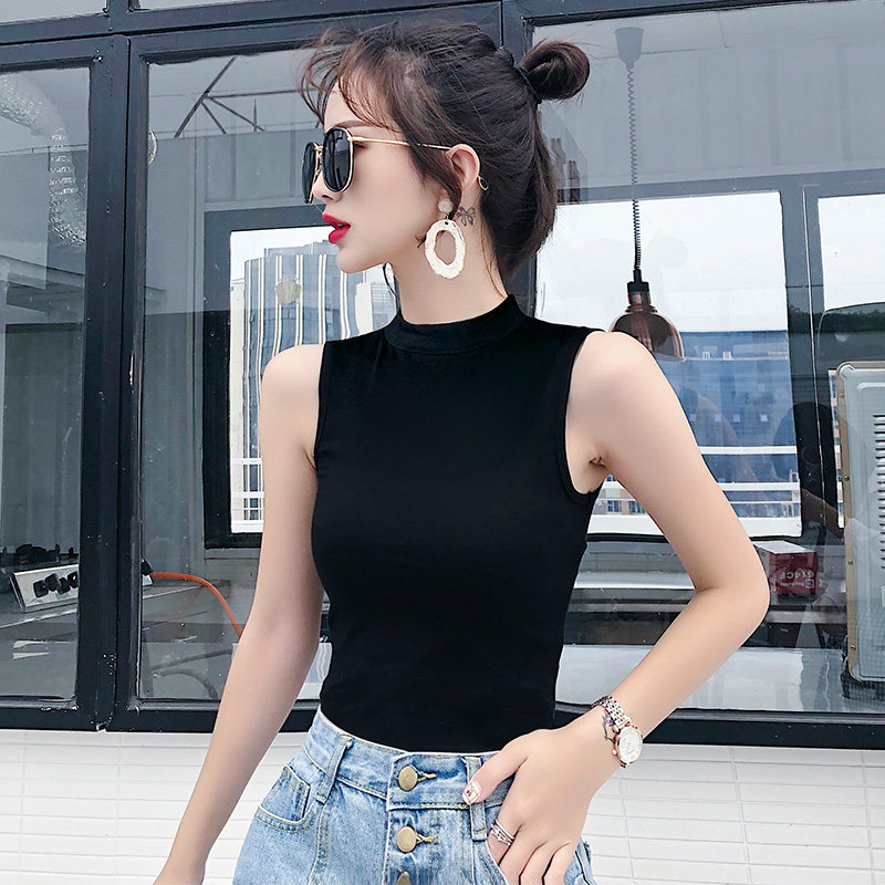 Semi - tall knitting knitting sweater vest autumn and winter thin fit warm - up