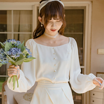 22 new first summer design feeling small crowdsourced follicle with foam cuff temperament acetate satin long sleeve shirt woman