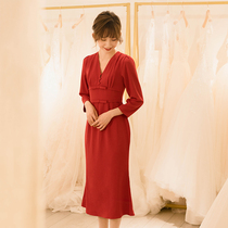 New French temperament slimming back toast vintage elegant bride engagement banquet evening dress fishtail dress