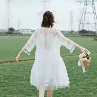 Please Mr. Deer] Autumn 2021 New Super fairy lace tassel sunscreen shawl holiday loose cardigan jacket