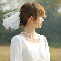  Xiaowu]Retro simple short covering veil soft net short veil bride wedding photo travel jewelry hair accessories