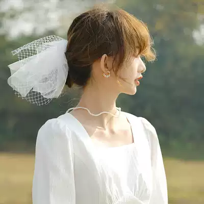 Xiaowu]Retro simple short covering veil soft net short veil bride wedding photo travel jewelry hair accessories